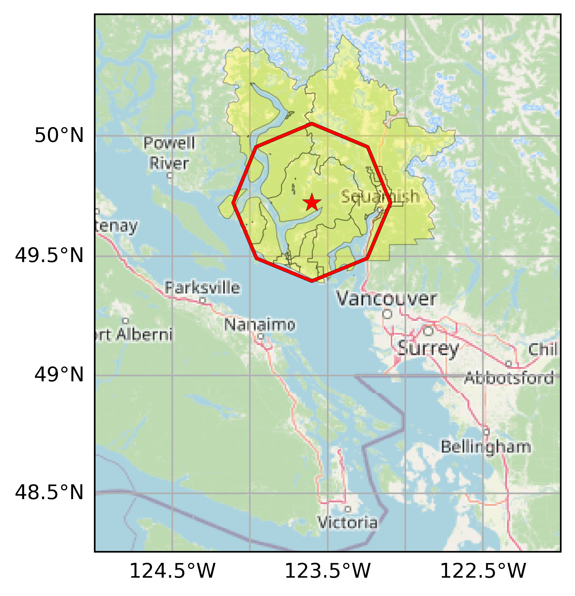 Map of earthquake’s epicentre and alert area for EEW on 21st February 2025